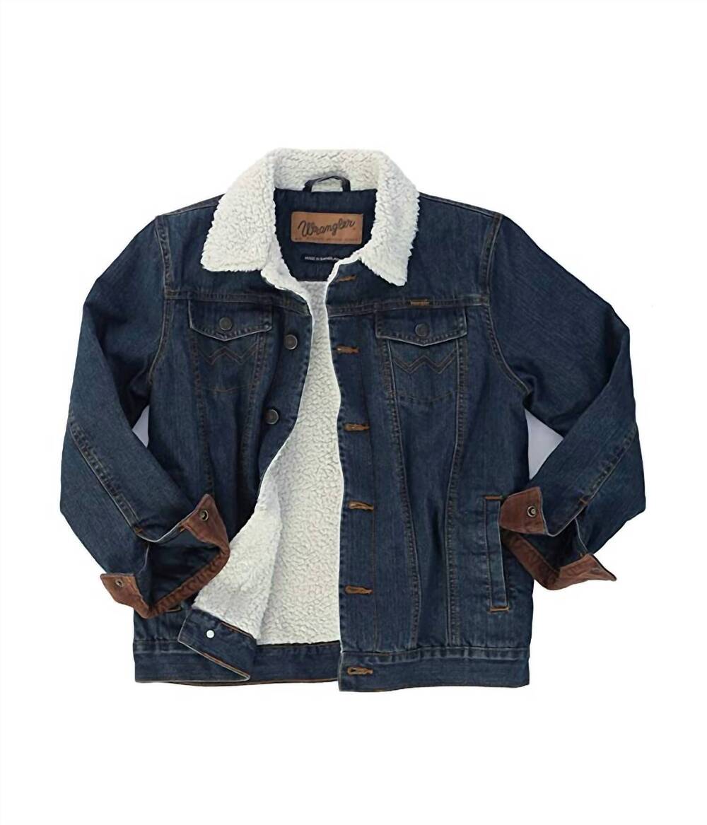 NEW WRANGLER boys' western styled sherpa lined denim jacket in dark blue